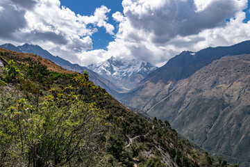 Salkantay mountain range trek route in peru