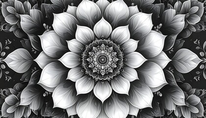 Monochrome floral mandala, detailed and symmetrical