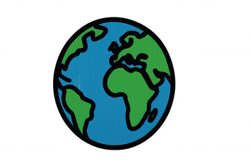 Earth globe cartoon drawing presenting world map continents and oceans, ecology and environment saving concept