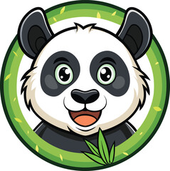 Cute cartoon panda face illustration with green bamboo border