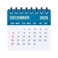 December 2026 calendar page showing dates and schedule