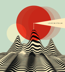 Fototapeta na wymiar Landscape background. Lighthouse light. Visualization of signal transmission. Illustration for brochure, magazine, poster, presentation, flyer and banner.