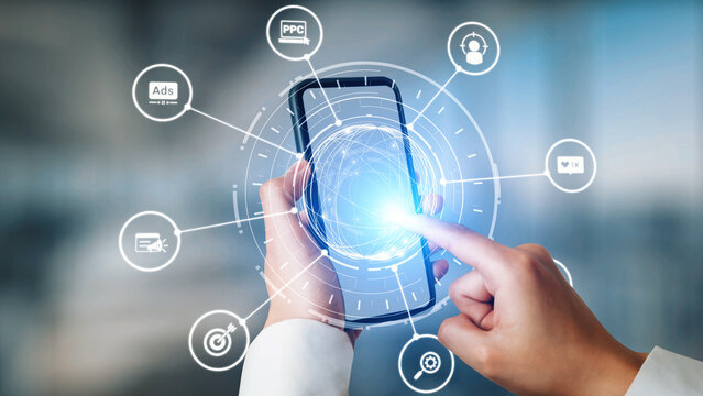 Concept of marketing online strategy using digital marketing, PPC campaigns, social media ads, and SEO analytics. Marketing online improves visibility, digital marketing drives engagement. Gist