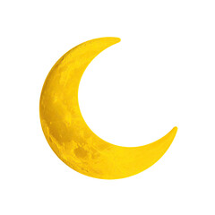 Crescent moon illustration, radiant yellow against black background, detailed surface visible