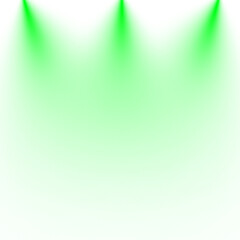 Fototapeta premium Three green spotlight beams isolated on transparent background