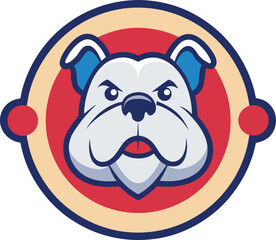 Fierce bulldog mascot logo with red and blue accents
