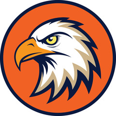 Fierce eagle head emblem with orange circle background