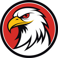 Fierce eagle head emblem with red background