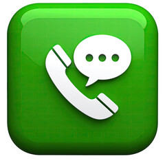 Shiny, green app icon depicting a white phone receiver and a speech bubble with dots