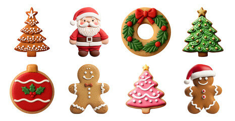 Fototapeta premium PNG Festive Christmas cookie decorations, element set on transparent background