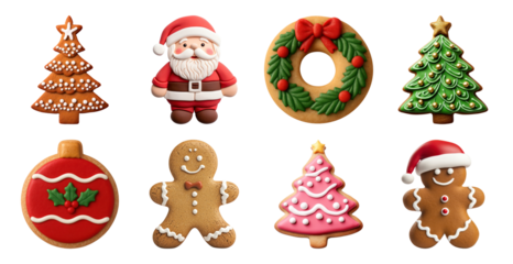 PNG Festive Christmas cookie decorations, element set on transparent background