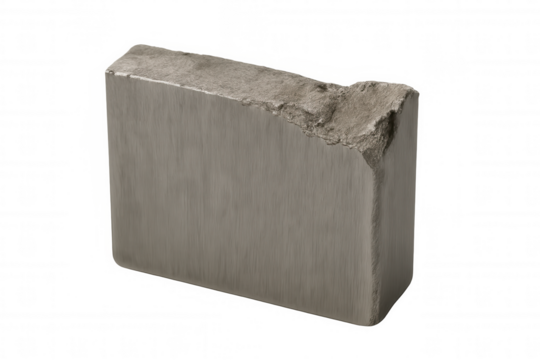 Metal ingot block showing rough cast texture, industrial metallurgy raw material for manufacturing industry supply chain