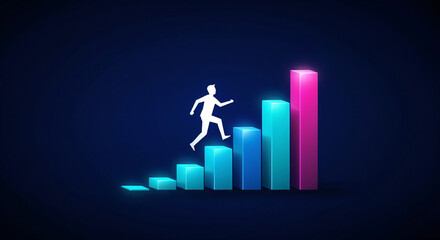 Dynamic Growth: Stylish Vector Illustration of a Businessman Climbing Data Bars