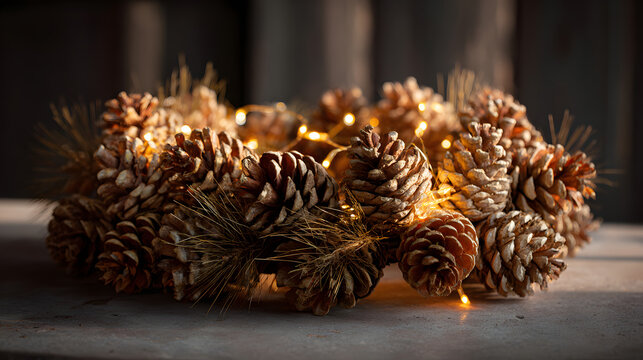 Festive Pine Cone Wreath with Fairy Lights - Powered by Adobe