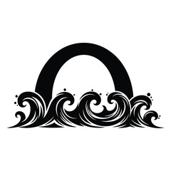 Stylized wave with sun in black and white art