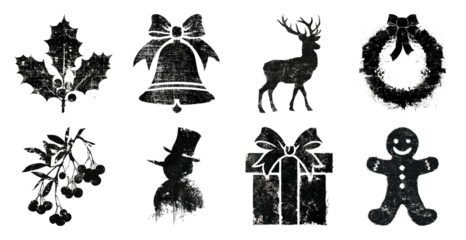 PNG Vintage festive holiday silhouette icons, element set on transparent background