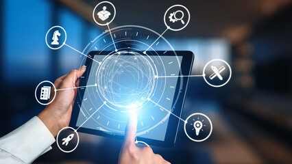 Innovation icons show creativity, teamwork, and project development. Innovation helps organizations design solutions, build strategy, and grow with new business opportunities. Gist