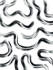 Abstract Brushstroke Swirls Monochrome Lines on White