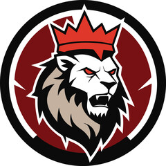 Fierce lion king emblem with red crown and dark circle