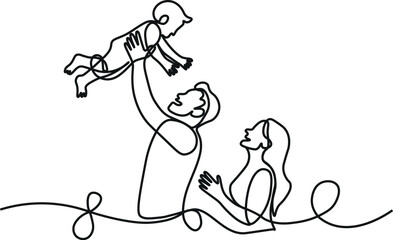 Mother and baby line art style vector illustration, mothers day celebration background