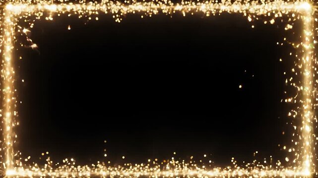 Sparkling golden light frames gradually expand across a dark background, creating a mesmerizing visual effect, enhancing festive ambiance and celebratory moments in motion
