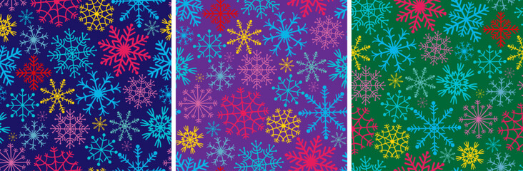 set seamless snowflake patterns bright colorful winter backgrounds christmas new year repeating texture design collection vector wallpaper