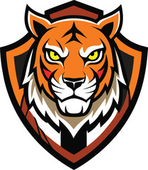Fierce tiger head emblem with orange and black accents