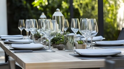 Outdoor Table Setting with Glassware and Greenery outdoor dining