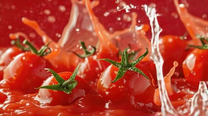 Video clip Fresh tomatoes splashed with water - Powered by Adobe
