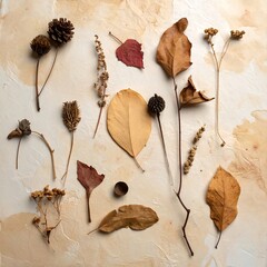 Dried botanicals arranged on textured paper
