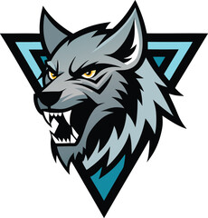 Fierce wolf head emblem with geometric triangle background