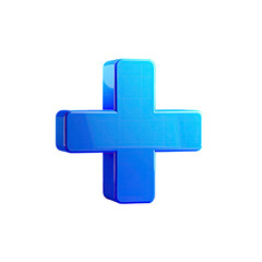 Fototapeta premium Glossy, blue, 3D plus symbol floats against a black background, highlighting positive concepts