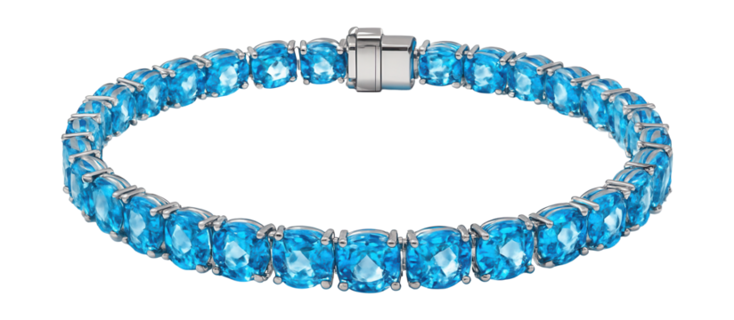 Blue topaz tennis bracelet featuring a sturdy box clasp.