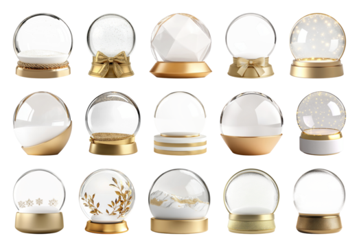PNG Elegant glass snow globes collection, element set on transparent background