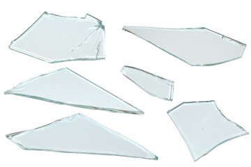 collection of broken glass pieces isolated on transparent background. glass shards, broken mirror...