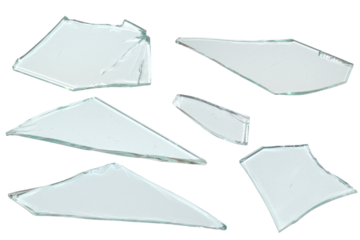 collection of broken glass pieces isolated on transparent background. glass shards, broken mirror glass, PNG, cut out