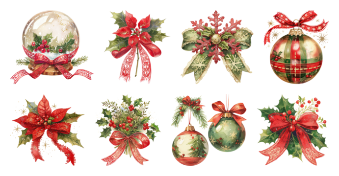 PNG Vintage Christmas ornament collection, element set on transparent background