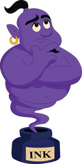 “Funny Thinking Ink Pot Genie Cartoon Vector Illustration”