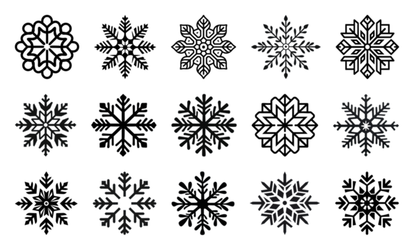 PNG Intricate black snowflake vector designs, element set on transparent background