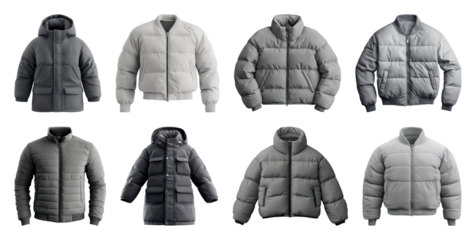 PNG Stylish puffer jackets collection, element set on transparent background