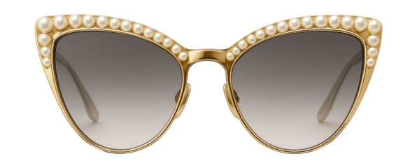 Pearl-accented cat-eye sunglasses featuring a high bridge and UV protection lenses.