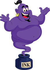 “Funny Ink Pot Genie Cartoon Vector Illustration”