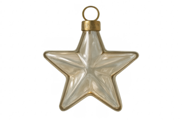 Glass star christmas ornament with gold accent, transparent background