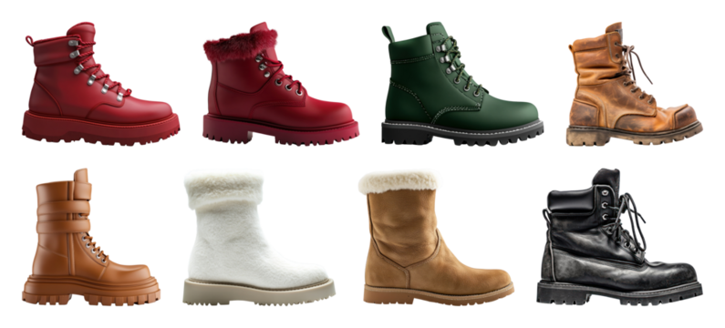 PNG Stylish winter boots collection, element set on transparent background