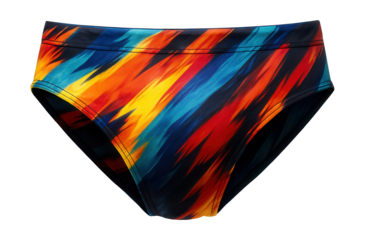 Men's low-rise swim briefs featuring a striking graphic design.