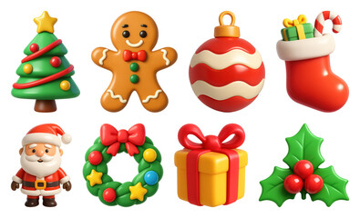 PNG Festive holiday 3D icons collection, element set on transparent background