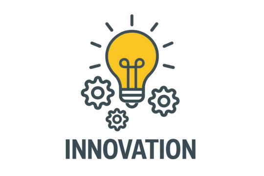 Innovation lightbulb and gears representing new ideas, creative thinking, development, and problem solving concept