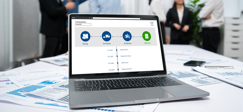 Fototapeta Delivery tracking system for e-commerce and brisk online business to timely goods transportation and delivery