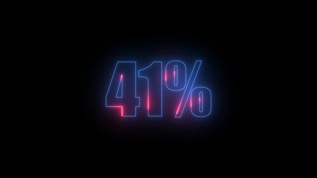 glowing Neon 41% Discount on black background. neon animation Neon light percentage symbol text animation. 4k video