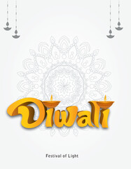 Diwali celebration festival of light, Diwali lamp with mandala backdrop, orange Diwali background